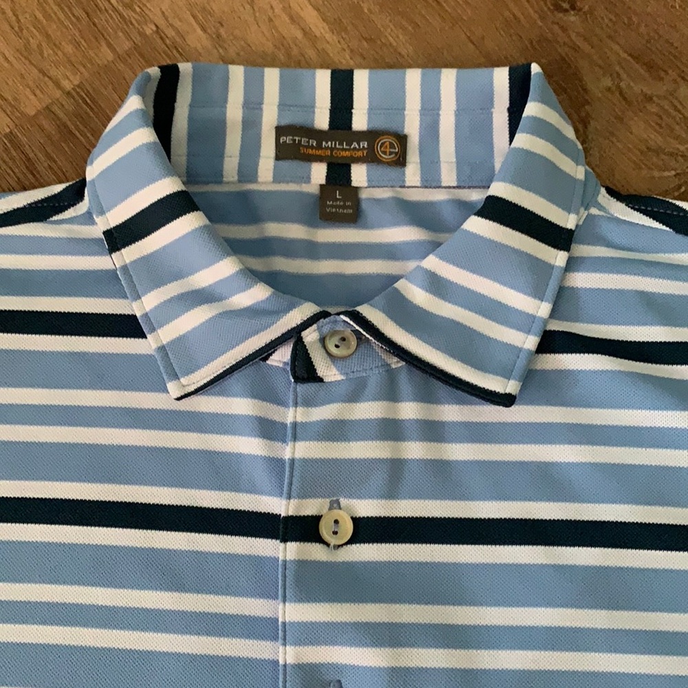 Peter Millar Blue and White Striped Polo Shirt
